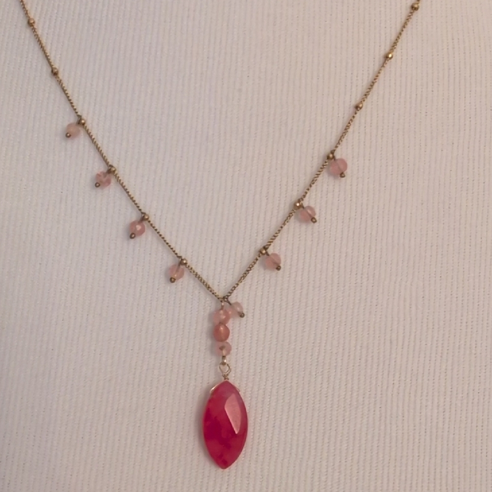 Delicate Dark Pink / Red Bead Pendant Necklace With Matching Earrings